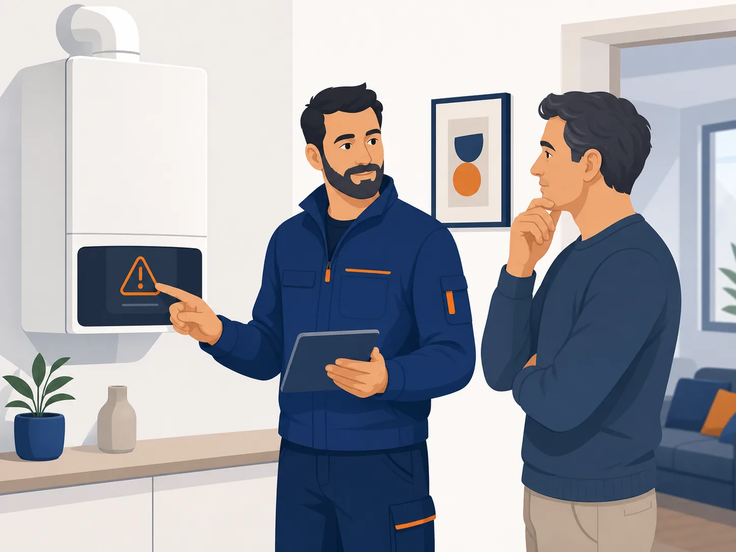 Illustrazione editoriale su caldaia in blocco