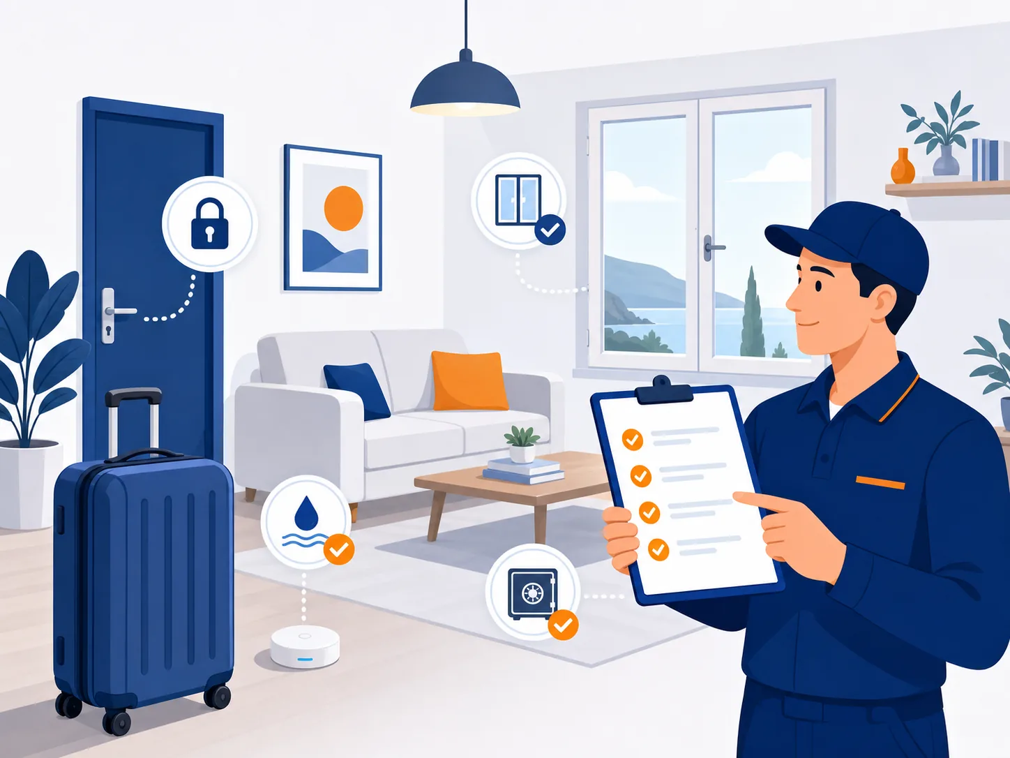 Illustrazione editoriale: Casa in vacanza: acqua e sicurezza