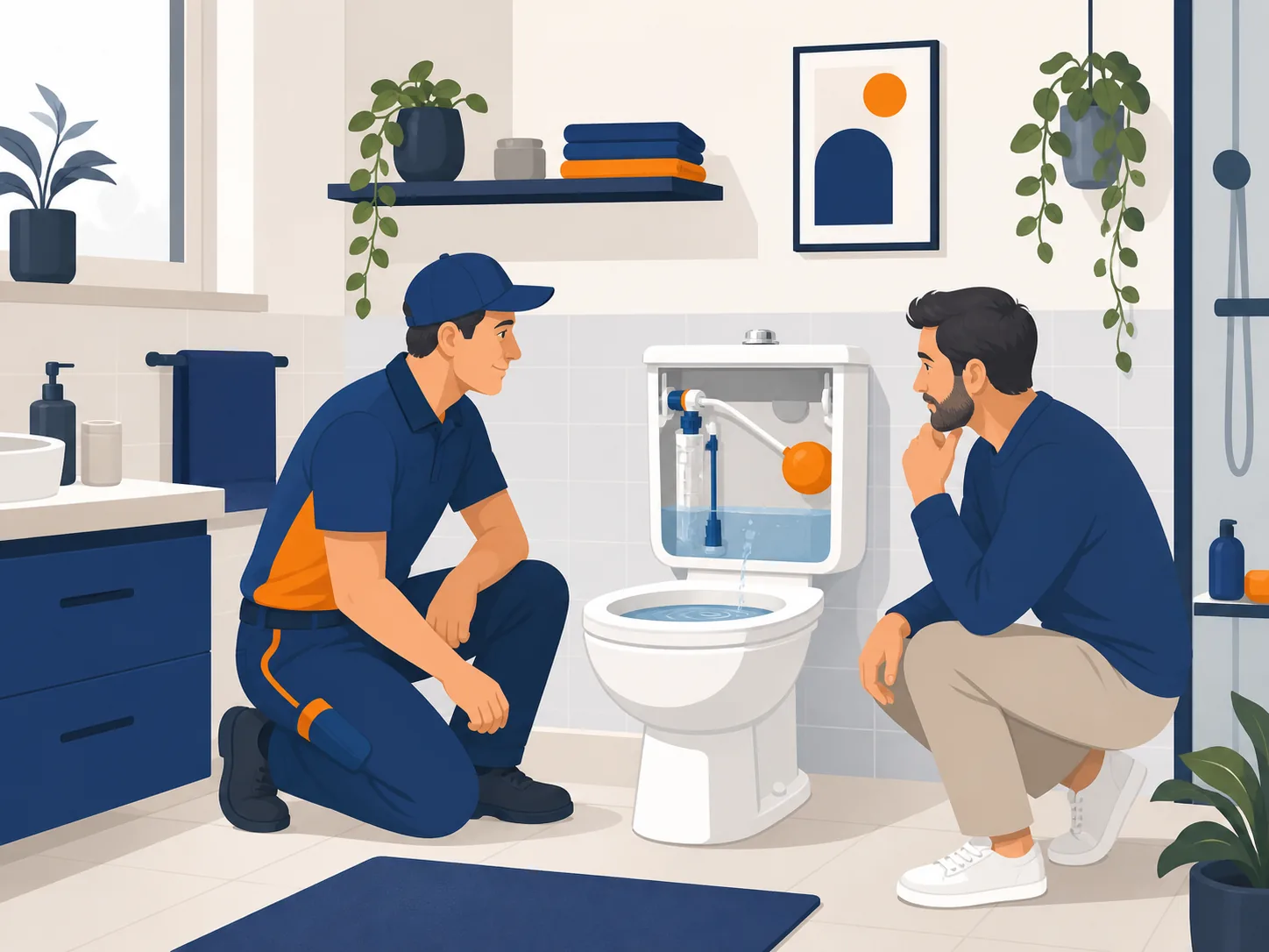 Illustrazione editoriale su cassetta wc perde acqua