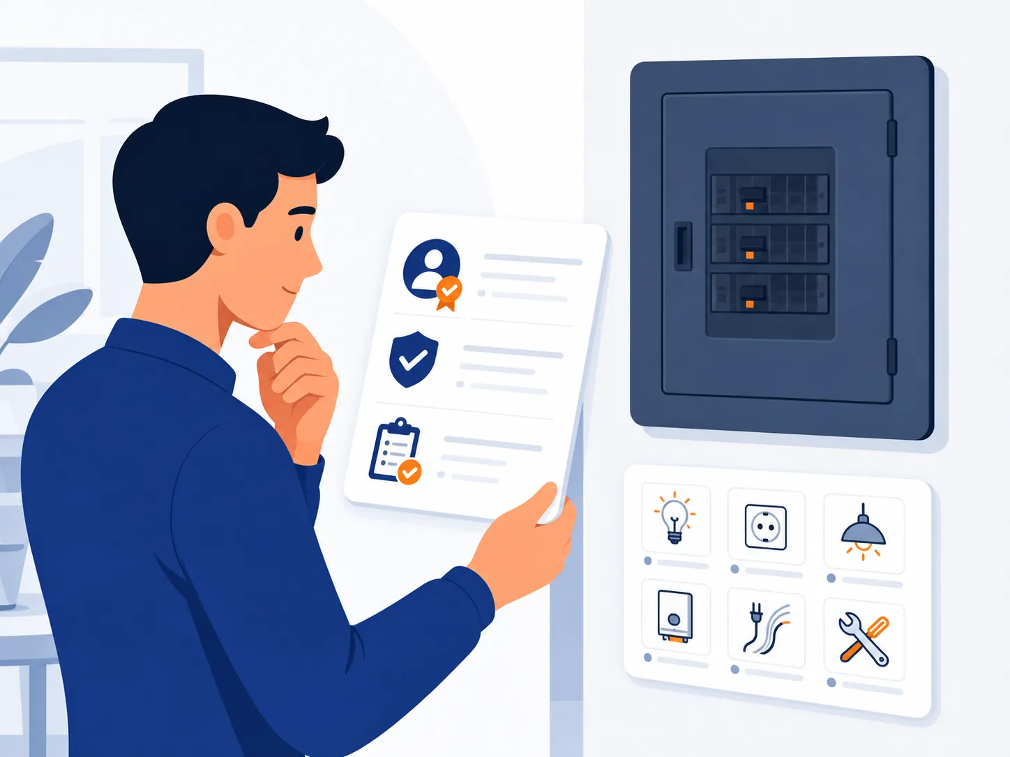 Illustrazione di supporto: Come scegliere un elettricista: sicurezza, domande e preventivi per lavori domestici