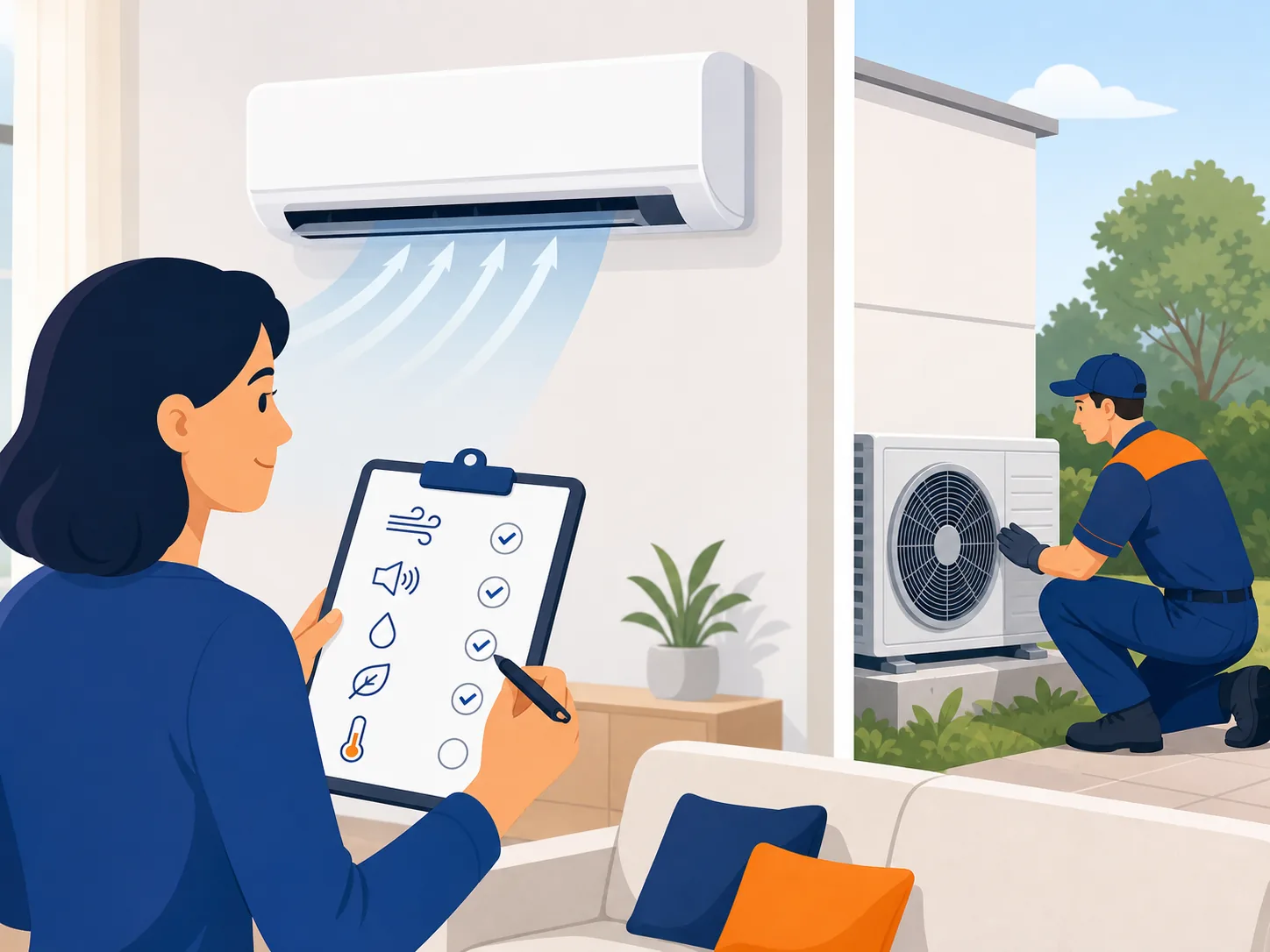 Illustrazione di supporto: Condizionatore non raffredda: controlli sicuri e quando chiamare un tecnico
