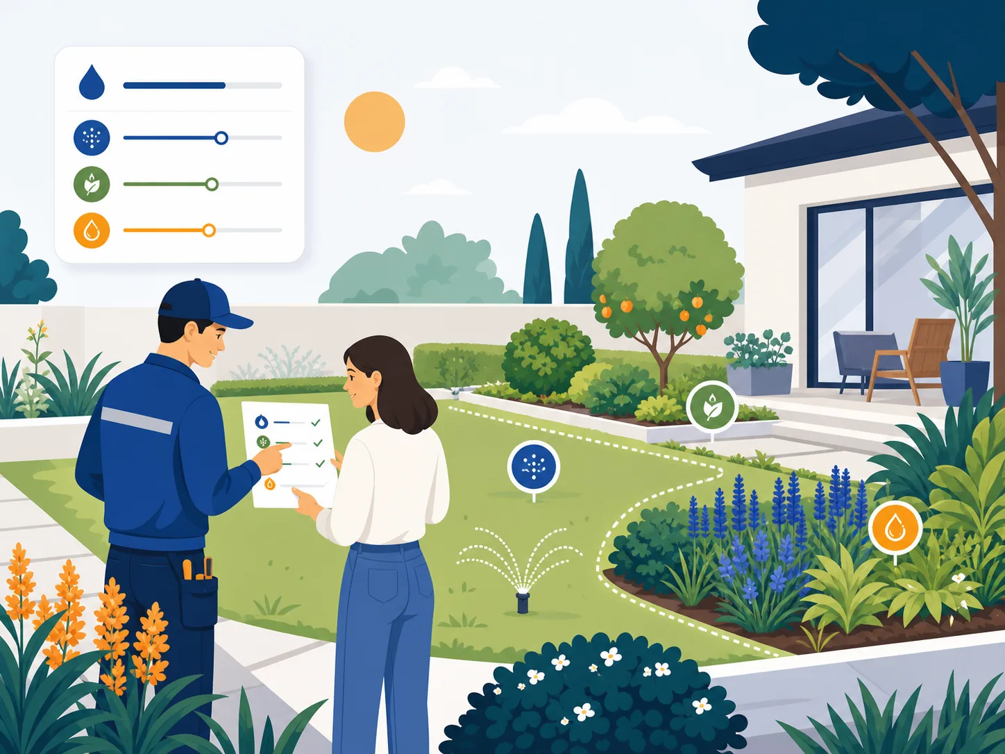 Illustrazione editoriale: Estate 2026: giardino e caldo