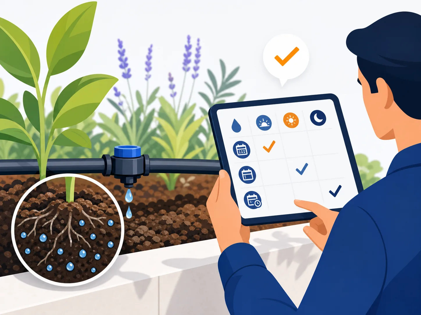 Illustrazione di supporto: Giardino a luglio: irrigazione, ombra e controlli per affrontare il caldo