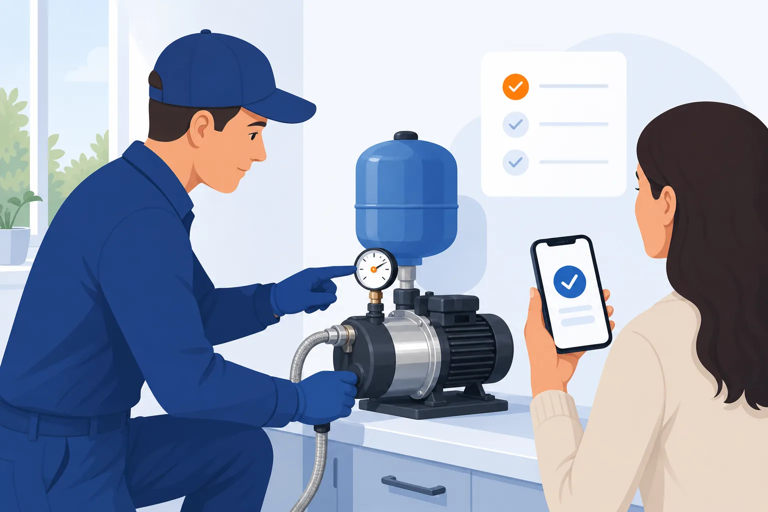 Tecnico controlla autoclave e manometro dopo il ritorno dell'acqua