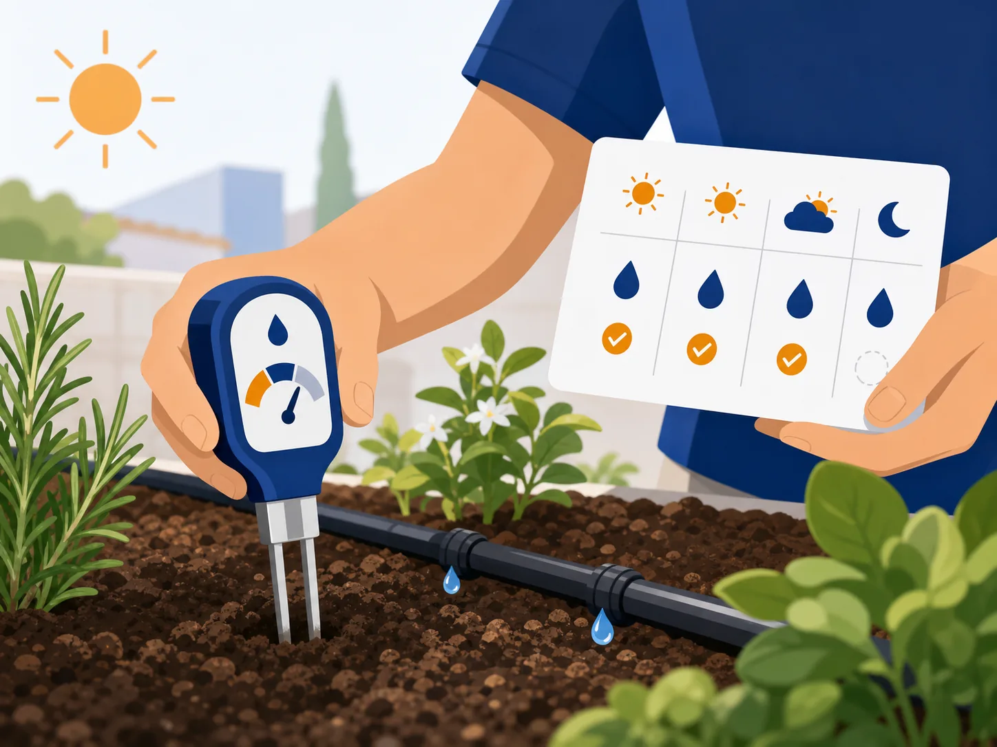 Illustrazione di supporto: Irrigazione del giardino con il caldo: come organizzare tempi, zone e controlli