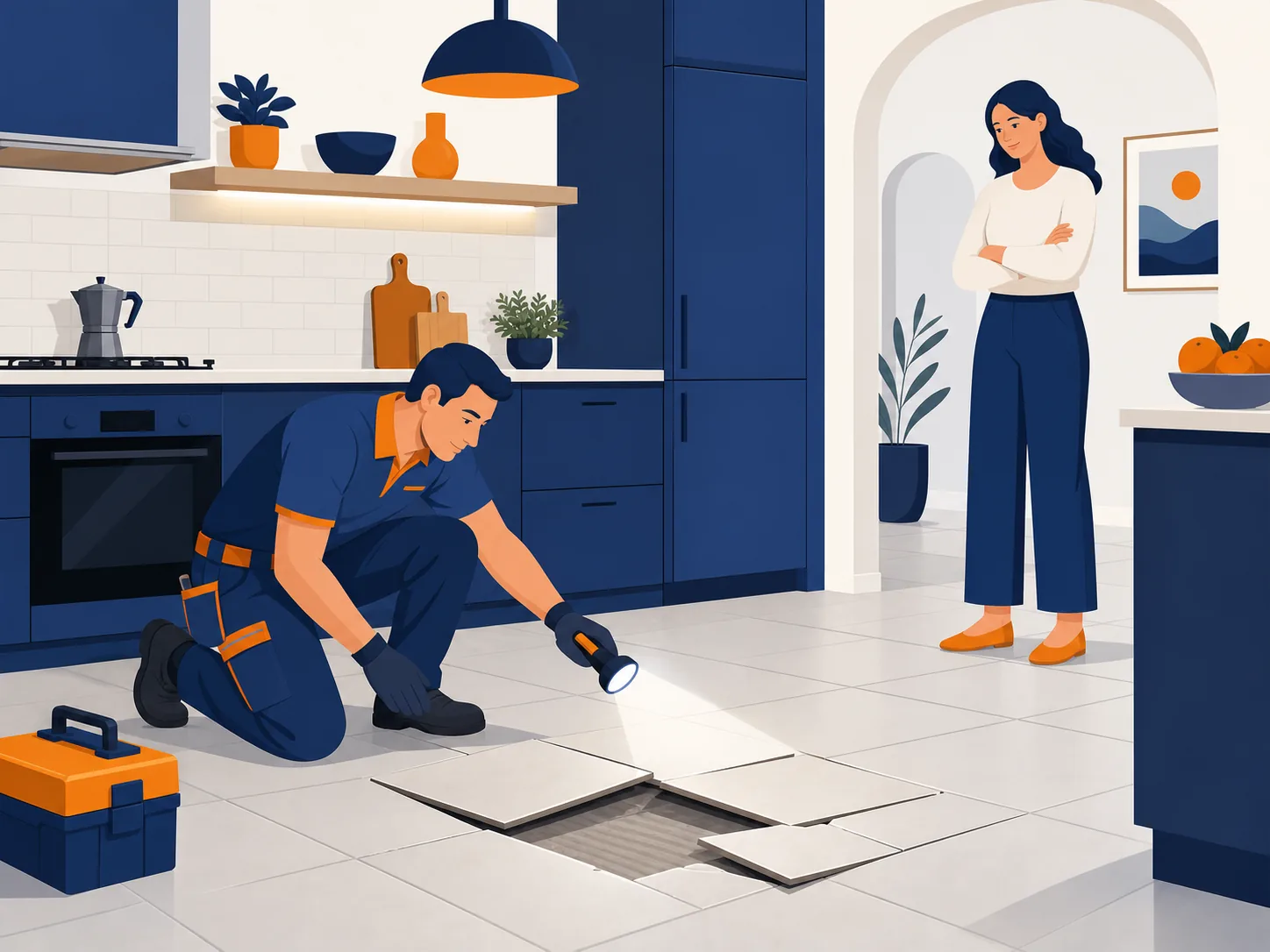 Illustrazione editoriale su piastrelle sollevate