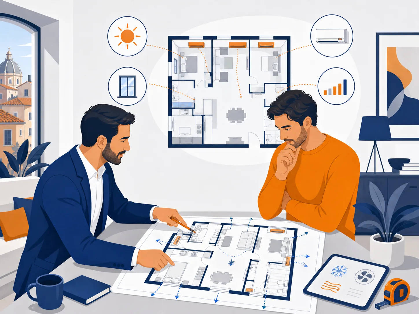Illustrazione editoriale su potenza condizionatore mq