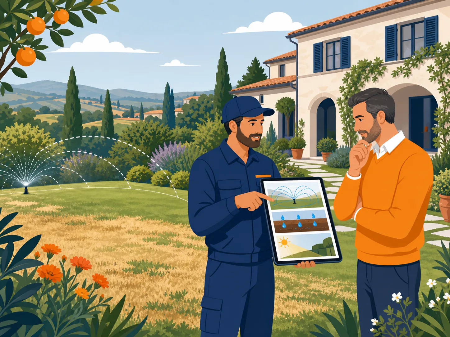 Illustrazione editoriale su prato ingiallito