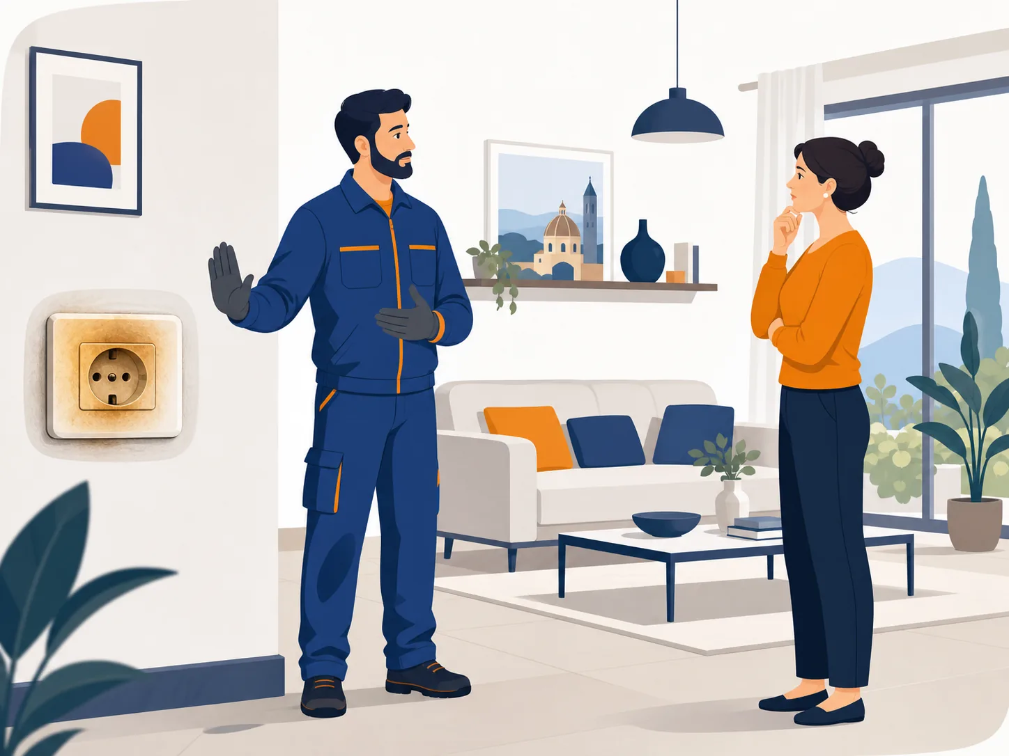 Illustrazione editoriale su presa elettrica calda