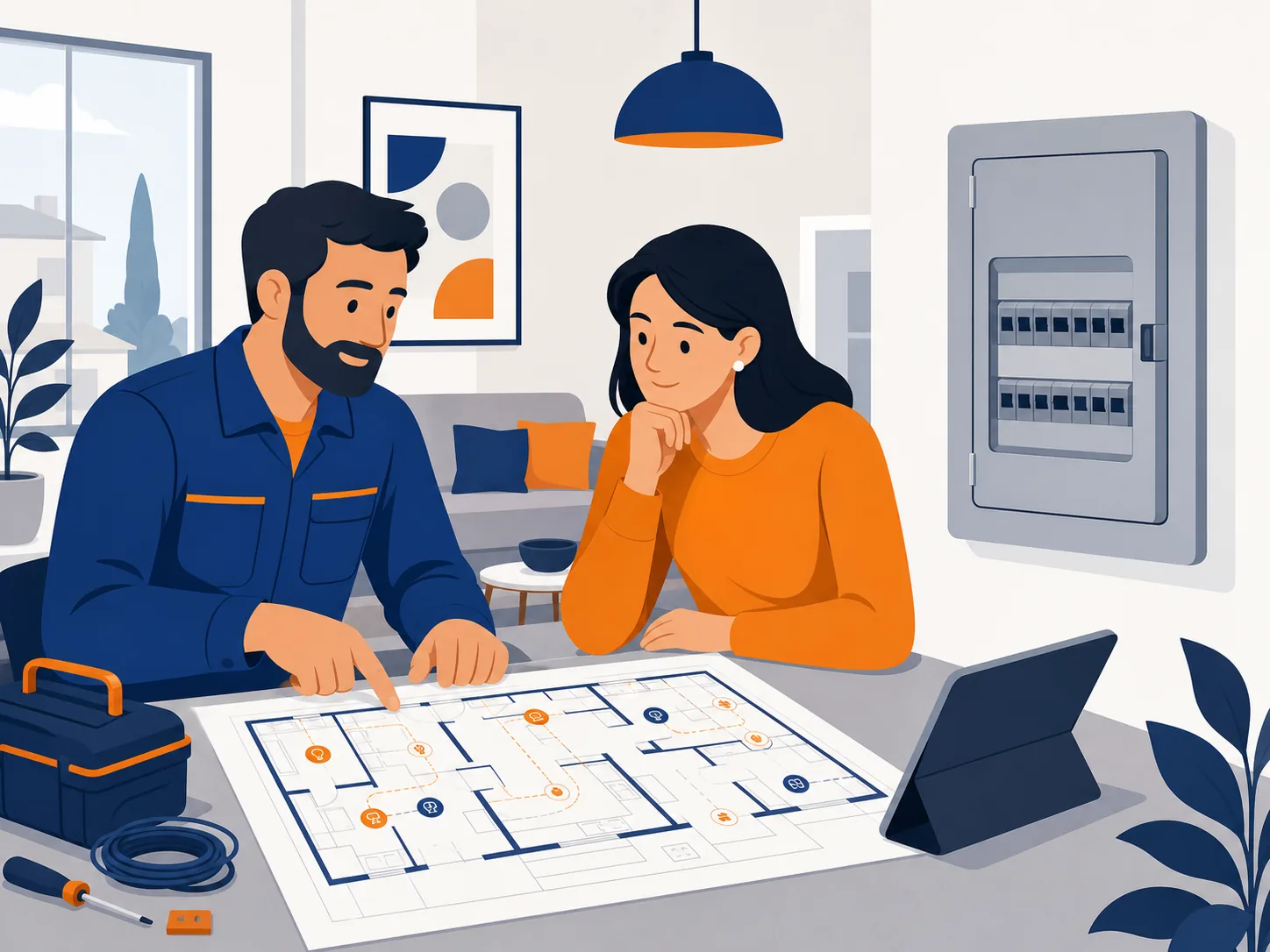 Illustrazione editoriale su rifare impianto elettrico