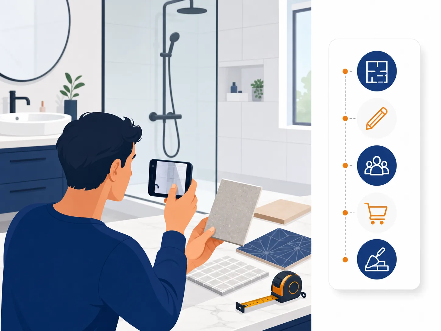 Illustrazione di supporto: Ristrutturazione bagno: come organizzare fasi, preventivi e professionisti