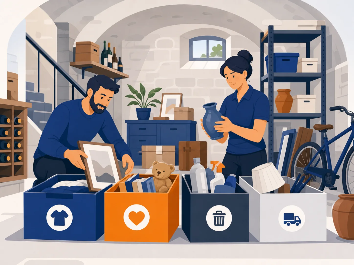 Illustrazione editoriale su sgombero cantina