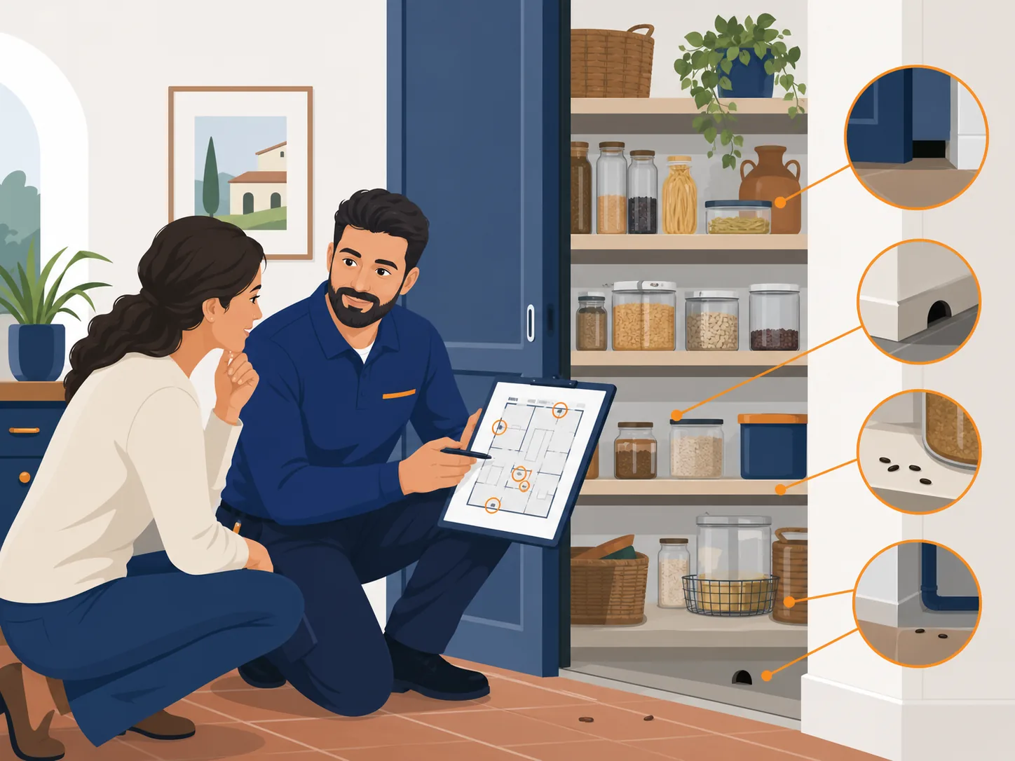 Illustrazione editoriale su topi in casa