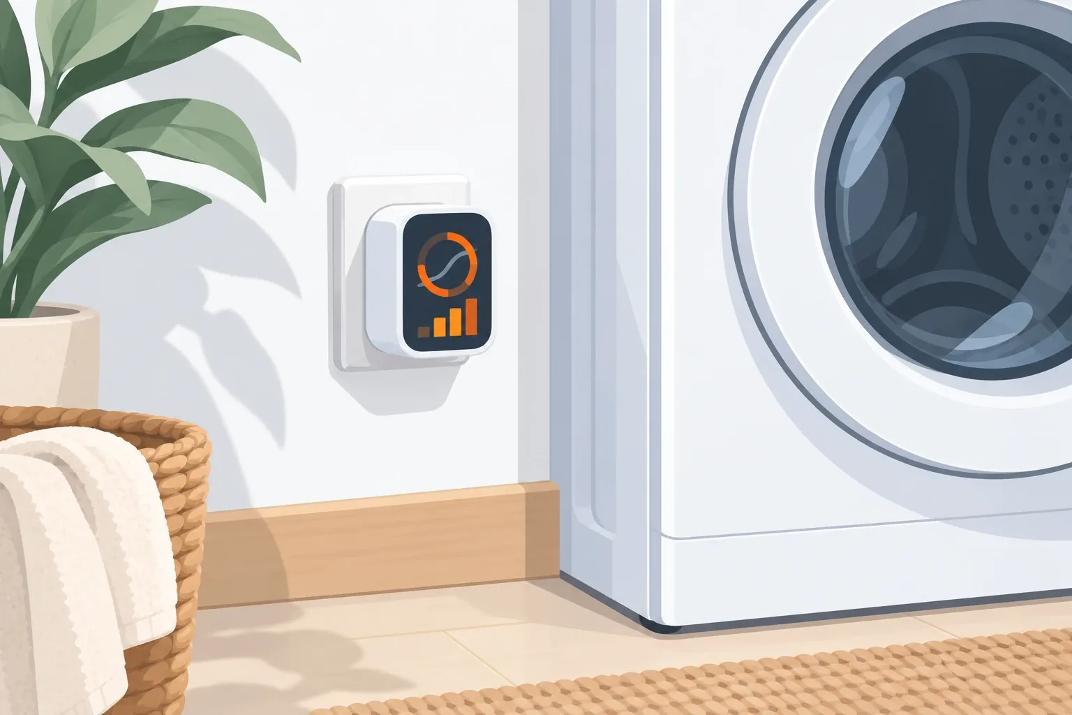 Misuratore dei consumi elettrici collegato alla presa accanto alla lavatrice