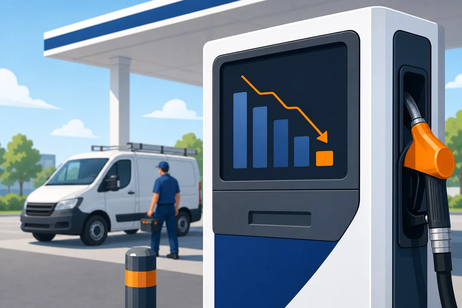 Pompa di benzina con display digitale in una stazione di servizio moderna