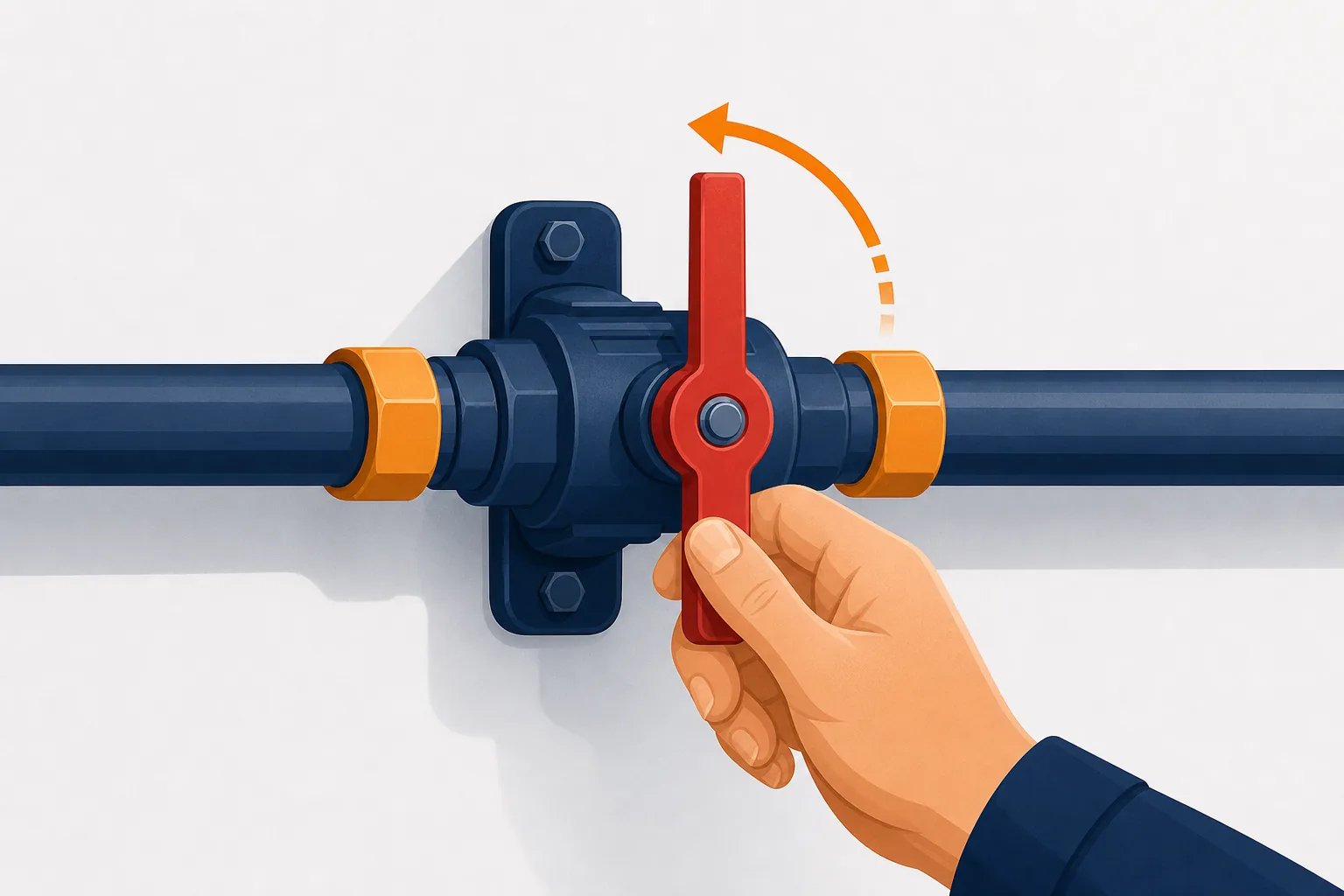 Una mano chiude la valvola di intercettazione del gas