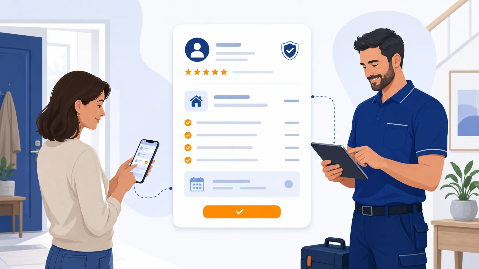 Professionista che invia un preventivo trasparente e cliente che conferma la scelta.